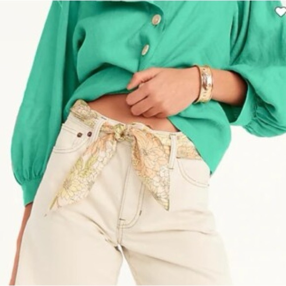 J. Crew 2X 100% Linen Square Neck Puffy Sleeves Kelly Green Blouse lightweight - Picture 5 of 16